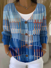 Vintage Geometry Art Print Buttoned V-neck Cardigan Sweater